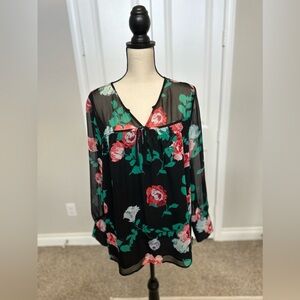 Apt. 9 Sheer Rose Pattern Long Sleeve Blouse